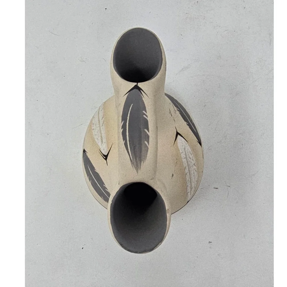 Native American Style wedding vase hand painted feather arrow ceramic pottery